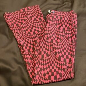 Urban outfitters Pink and Brown Checkered Fabric disco pants. 70s 80s style. Med